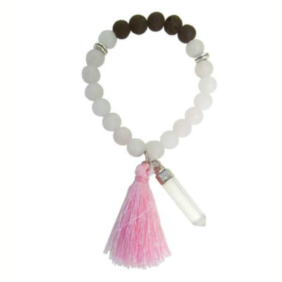 Japa Mala Bracelet with Matte Rose Quartz & Lava Stone