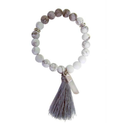 Japa Mala Bracelet with Matte White Howlite & Map Stone